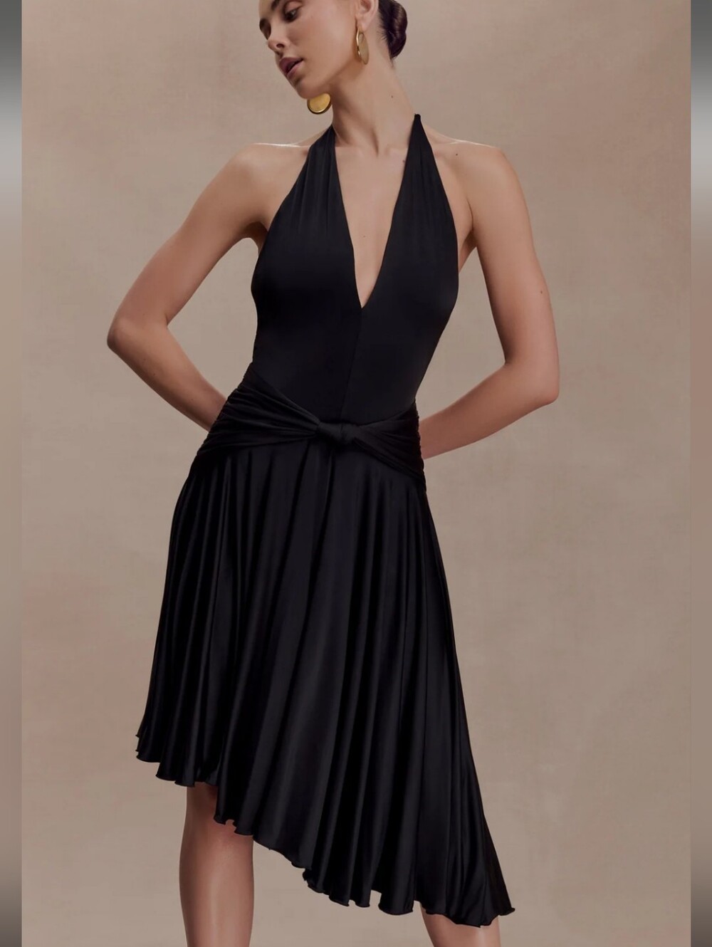 Meshki Zelda Asymmetric Slinky Midi Dress Black Medium
